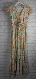 Lorraine womens maxi dress green orange blue floral print tie front 8 boho - Picture 1 of 12