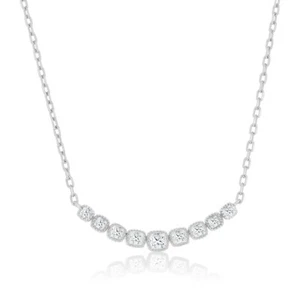 Collar de plata esterlina graduada cuadrada circonita cúbica barra curva 16" + 2" extensión - Imagen 1 de 1