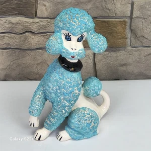 Vintage MCM Rare Blue Ceramic Poodle Figurine 50's Kitschy Dog 10" Figurine - Picture 1 of 12