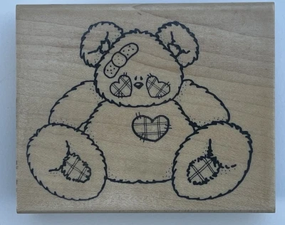 Sello artesanal de goma de montaje en madera de Darcie's County Folks de colección N0364 oso de retazos Foto 1 de 4