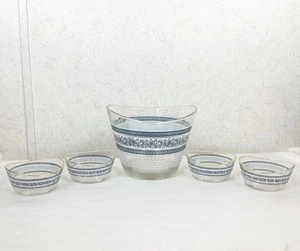 Jeanette Glass 1950’s Patrician Blue Roman Chariot Curved Serving Bowl Set MCM - Picture 1 of 11