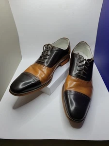 Giovanni Para Hombres 10 Moda Zapatos Oxford Punta de Ala Cuero Genuino Lino 2 Tonos Marrón - Imagen 1 de 18