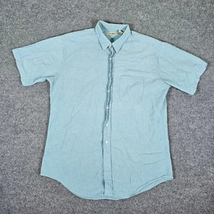 Vintage 90er L.L Bean Hong Kong Button Down Hemd Kurzarm Blau/Grün Herren L - Bild 1 von 6