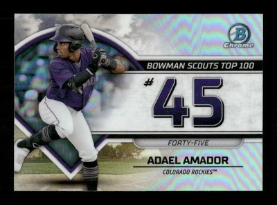 2023 Bowman #BTP-45 Adael Amador Colorado Rockies Bowman Scouts Top 100 - Image 1 of 2