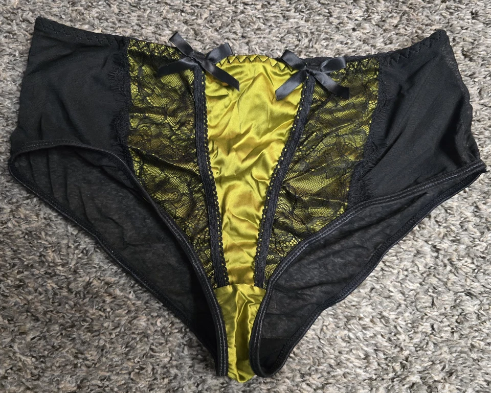 Braguita de satén brillante de encaje oro amarillo transparente bikini talla XL Foto 1 de 4