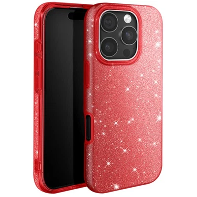 Avizar Coque à Paillettes pour iPhone 16 Pro Max Antichoc Scintillant Rouge - Photo 1/4