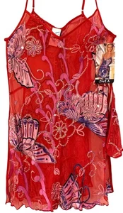 Shirley of Hollywood Chemise Womens Medium Red Silk Sheer Butterfly Floral Set - Picture 1 of 5