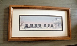 Amish Carriage Homestead Winterszene Aquarelldruck - Bild 1 von 4