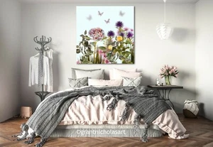 LARGE CANVAS BEAUTIFUL BLUSH PINK & MAGENTA FLOWERS BUTTERFLY ZEN PICTURE PRINT - Picture 1 of 4