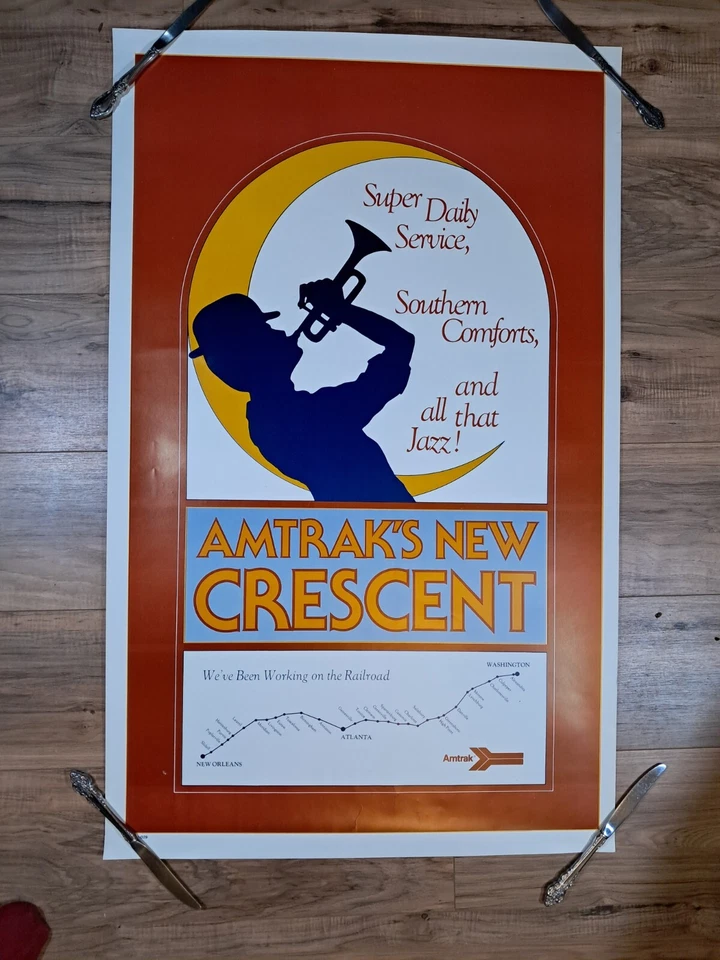 RARE Vtg AMTRAK Crescent Train NEW ORLEANS to DC Travel Poster 25x40 Jazz - Изображение 1 из 4
