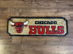 Vintage 90’s Chicago Bulls Logo Hand-Carved Solid Wood Wall SIGN Heavy - LARGE - Picture 1 of 14