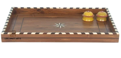 Home Decor Wood Bone Inlay Serving Tray Antique Design Handmade Serving Tray - Image 1 of 4