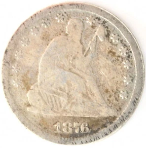 Moneda de 25 centavos de plata 90 % dólar libertad sentada 1876 Estados Unidos - Imagen 1 de 2