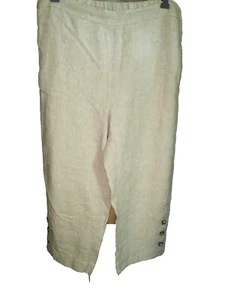 CHICOS KHAKI LINEN PULL ON CROP SZ 1.5 (10) SIDE POCKETS EXC COND! STRAIGHT LEG - Picture 1 of 7