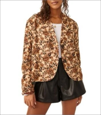 Free People Cali Blazer Womens XL Floral Print Boxy Brown Jacket NWT $168 - Image 1 of 4