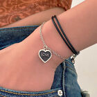 Multilayer Love Heart Drop Charm Bracelet Black Cord Chain Women Jewellery Gift
