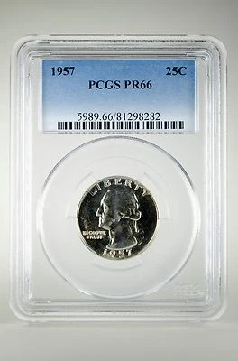 PR66 1957 SILVER WASHINGTON QUARTER PCGS GRADED 25C PROOF COIN LIBERTY US PR 66 - Image 1 of 2