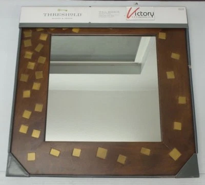 New Threshold Quality & Design Wall Mirror -Walnut Finish- 20" X 20" - Brown - - Image 1 of 4