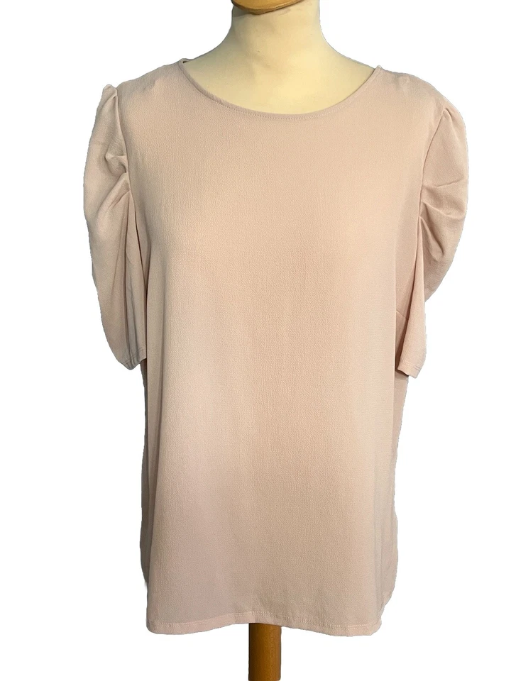 Next Blush Crepe Front Round Neck Shell Top with Sleeve Pleats UK 14 - Image 1 of 4