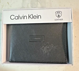 Calvin Klein Hombre Protección RFID Cuero Genuino TRIPLED Cartera Negra 6 Tarjetas - Imagen 1 de 4