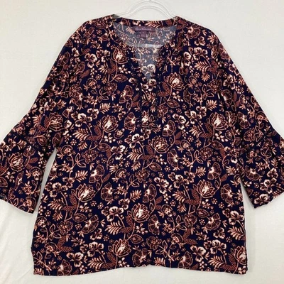 Blusa Gloria Vanderbilt Talla XL Floral Manga 3/4 Popover Femenina Suave Cómoda Foto 1 de 4