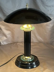 Vintage Postmodern Flying Saucer Black Metal 2 Bulb Desk Lamp 13” x 18” - Picture 1 of 8