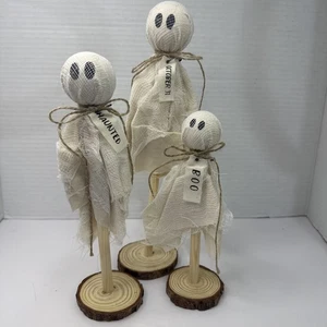 Halloween Deko 3er Set Primitive Halloween Geister auf Holz Baumringen - Bild 1 von 8