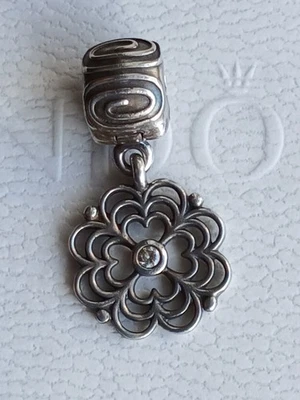 Original  Pandora Element, Clip, Dangle Blume mit weißem Zirkonia, retired - Bild 1 von 4