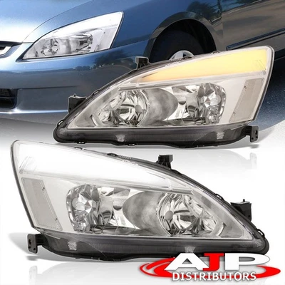 Clear Integrated Signal LED DRL Bar Head Lights Lamps For 2003-2007 Honda Accord Foto 1 de 4