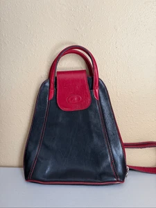 Vera Pelle Italienischer Leder Rucksack Handtasche Schwarz & Rot Made in Italy - Bild 1 von 13