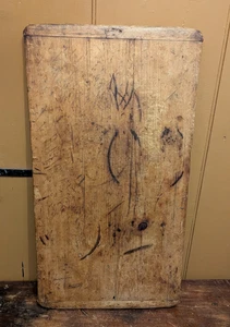 Antique Early Primitive 26" Wood Dough Cutting Board Square Nails Breadboard End - Picture 1 of 14