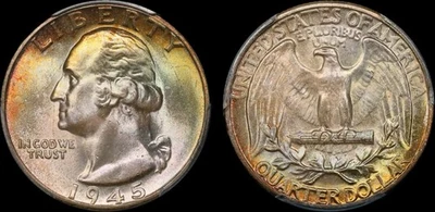 1945 Washington Quarter PCGS MS67 Secured Holder Toned - Image 1 of 3