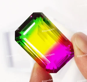 Doublet 82 Ct Tourmaline Color man made Stone Emerald Cut Loose Gemstone - Picture 1 of 6