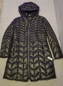 Kenneth Cole Chevron Quilted Puffer Coat Jacket Hooded NWTs Women Sz M - Picture 1 of 13