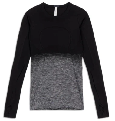 LULULEMON Black Heather Gray Tech Swiftly Speed Long Sleeve Tee Shirt 6 = S EUC - Image 1 of 4