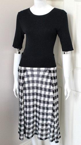 SAINT LAURENT (YSL) Abito plissettato YVES SAINT LAURENT YSL Rive Gauche nero quadri cotone lino Small