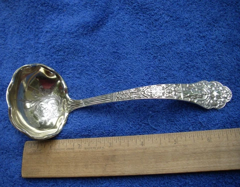 Gorham Sterling OLD MEDICI (1880) Fancy GRAVY LADLE-Mono-Gilt Bowl Cover
