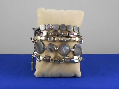 Kenneth Cole NY Plata ECLIPSE LUNAR Negro Labio MOP Shell Pulsera Elástica $55 Foto 1 de 3