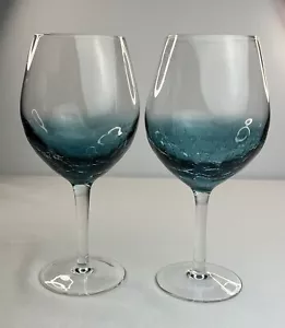 Pier 1 Crackle Teal Blue Palloncino Bicchieri da Vino Rosso Calici, x2 - Foto 1 di 23