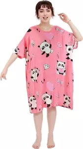 Womens Plus Size Summer Cool Nightgowns Oversized Sleep Shirts Dress w/ Pockets - Picture 1 of 7