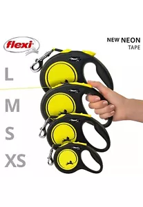 Neon Flexi Dog Lead - Yellow. Tape. Large - 5m (50KG). - Picture 1 of 3