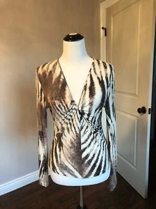 EUC LES COPAINS Jersey-Top Animalprint beige braun Gr. IT 44 / US M - Bild 1 von 5