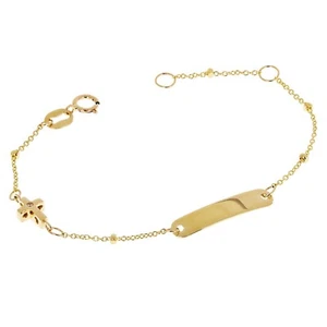 Italian 14k Yellow Gold Engravable Station Baby Kids ID Rosary Bracelet 4mm 5.5" - Picture 1 of 4