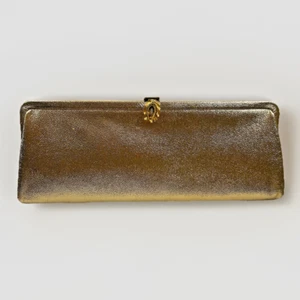 Borsa da sera pochette vintage metà secolo oro metallizzato Kisslock ballo formale - Foto 1 di 6