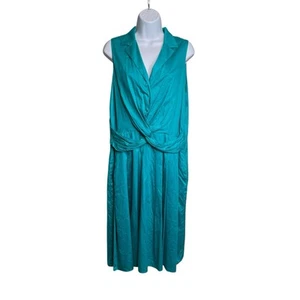 Abito Camicia Midi Vintage Anne Klein Y2K Donna Teal Senza Maniche Taglia 16 Fluido - Foto 1 di 15