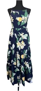 Old Navy Women’s Tiered Midi Dress Blue Size Small Tropical Floral Vacation - Picture 1 of 16