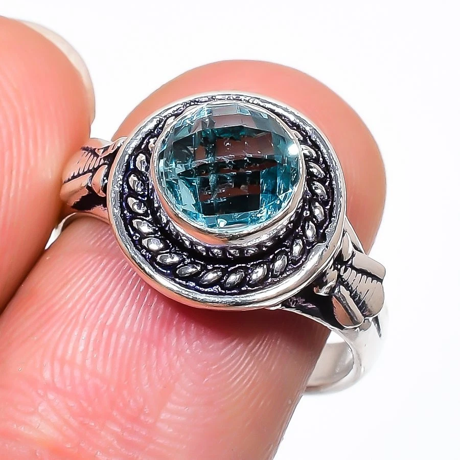 Anillo de plata de ley 925 hecho a mano con piedras preciosas de aguamarina de todos los tamaños para regalo Foto 1 de 1