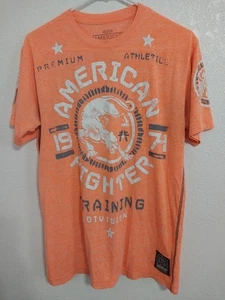 American Fighter Mens Size M Neon Orange T Shirt Double Sided Premium Athletic - Picture 1 of 6