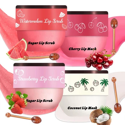 4 PCS Bee Lip Balm Honey Pot Mask & Scrub Set, Strawberry Watermelon...  - Image 1 of 4