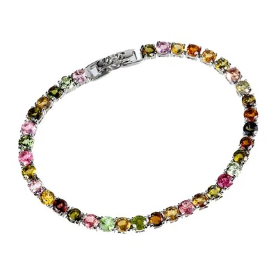 925 Sterling Silver Bracelet Round Tourmaline 4mm Natural Gemstone Jewelry 7.5in - Image 1 of 4